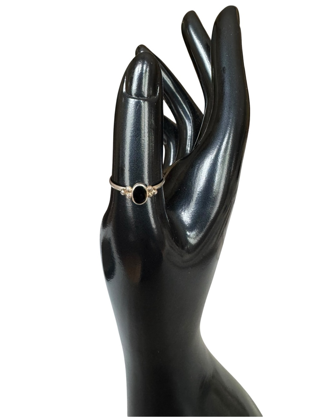 Delicate Black Stone Sterling Ring - Women Jewelry